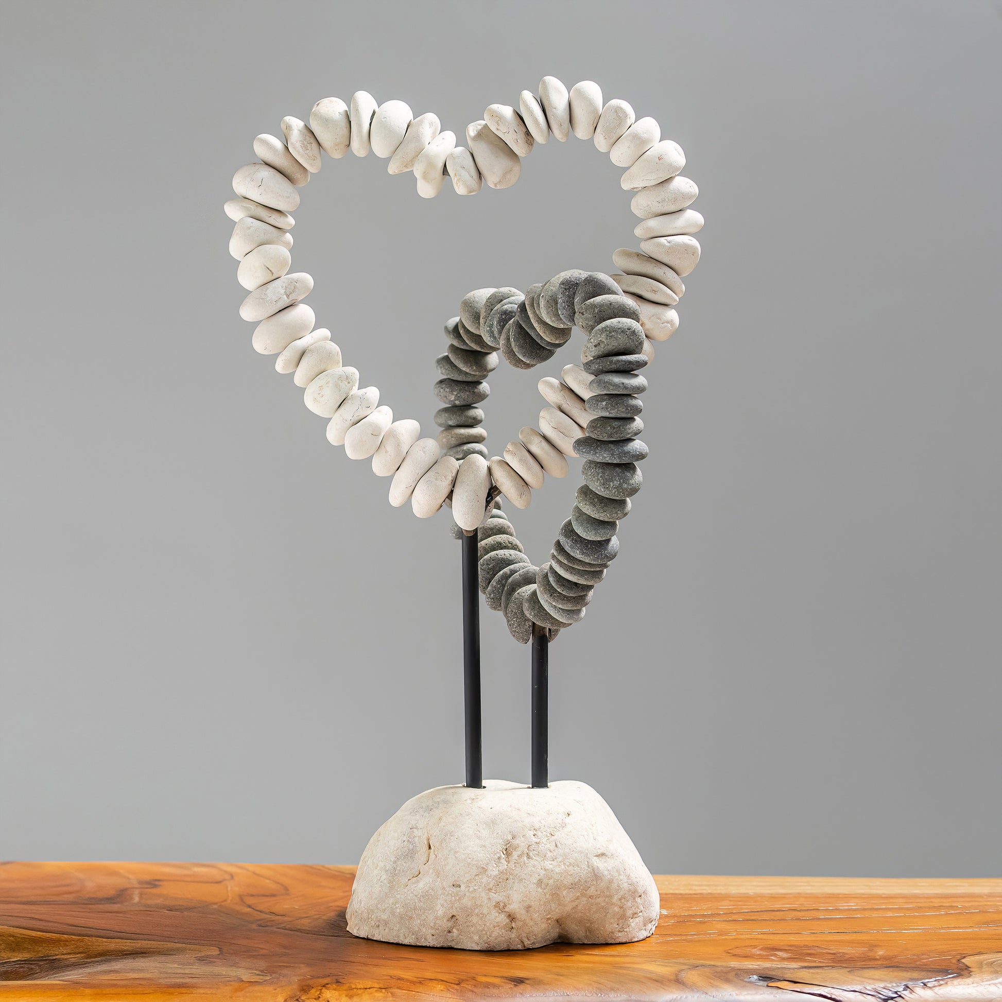 B&W Stone Double Heart on Stand Set of 2 By Garden Age Supply | Minerals and Stones | Modishstore - 1