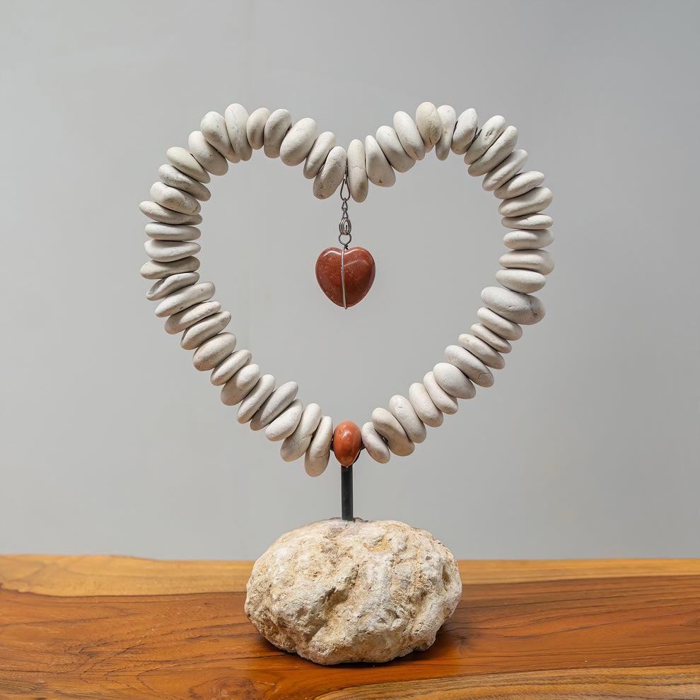 White Pebble Heart Stand Set of 2 By Garden Age Supply | Sculptures | Modishstore - 2