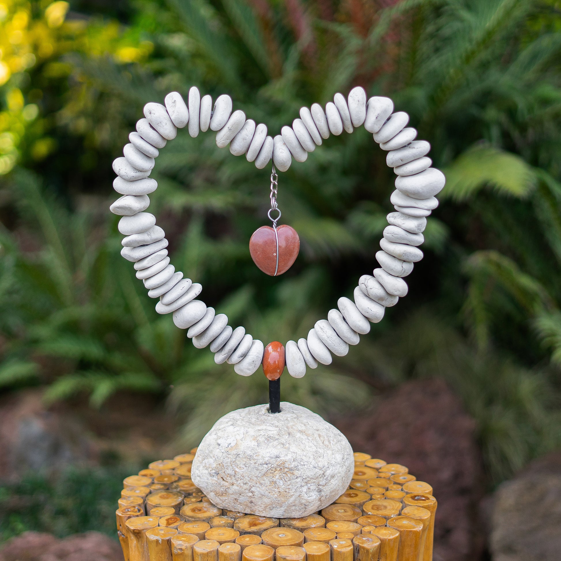 White Pebble Heart Stand Set of 2 By Garden Age Supply | Sculptures | Modishstore - 1