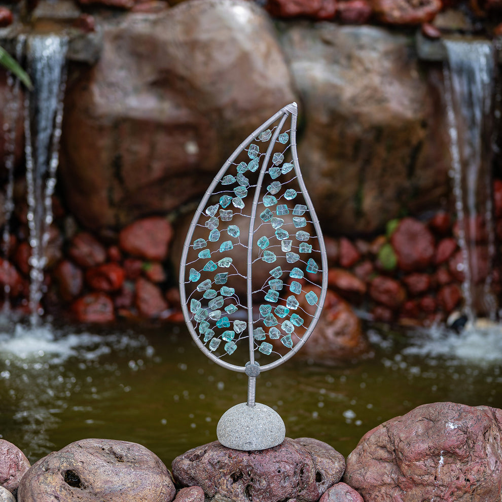 Recycled Glass Leaf on Stand Set of 2 By Garden Age Supply | Sculptures | Modishstore - 2
