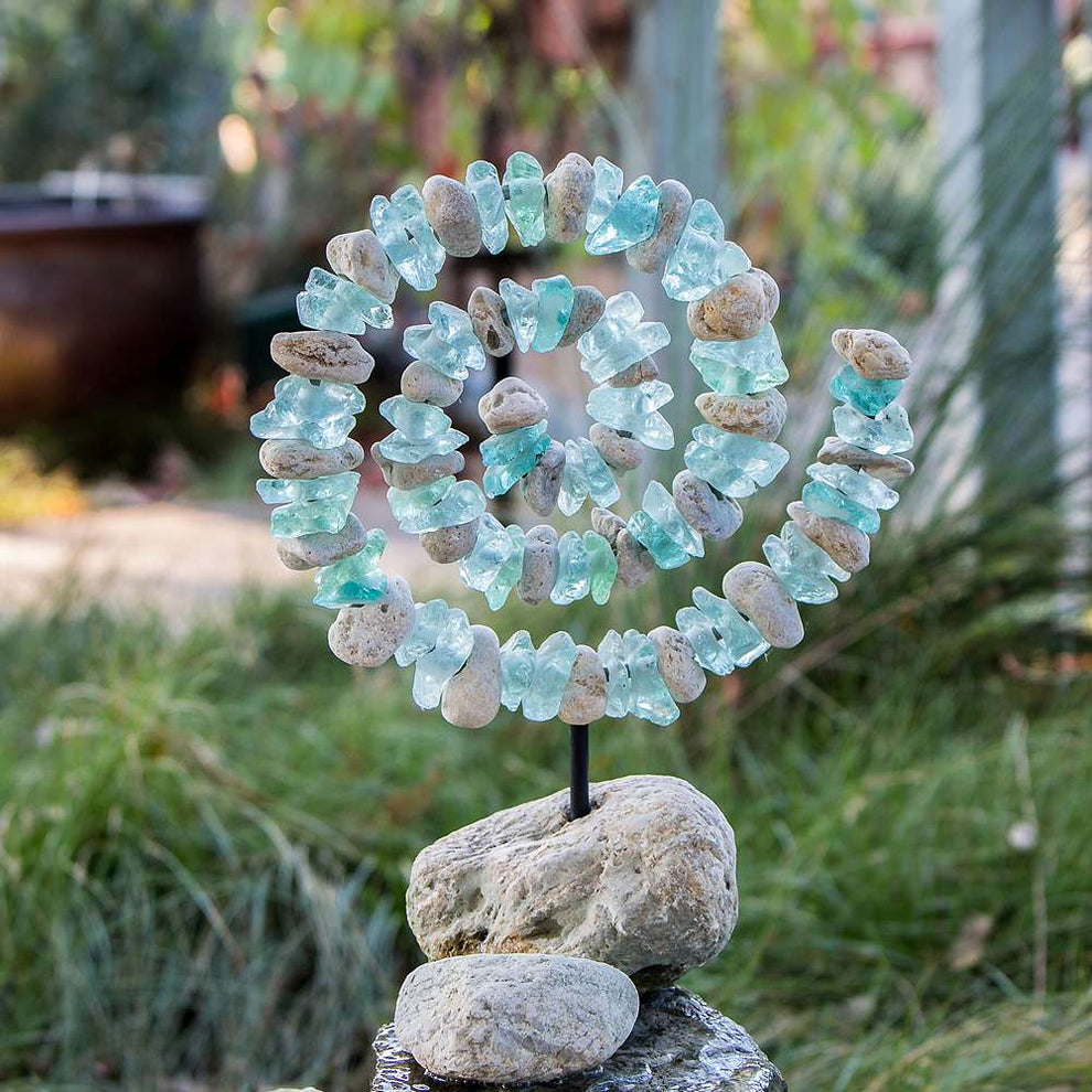 Glass & Stone Spiral on Rock Set of 2 By Garden Age Supply | Minerals and Stones | Modishstore - 2