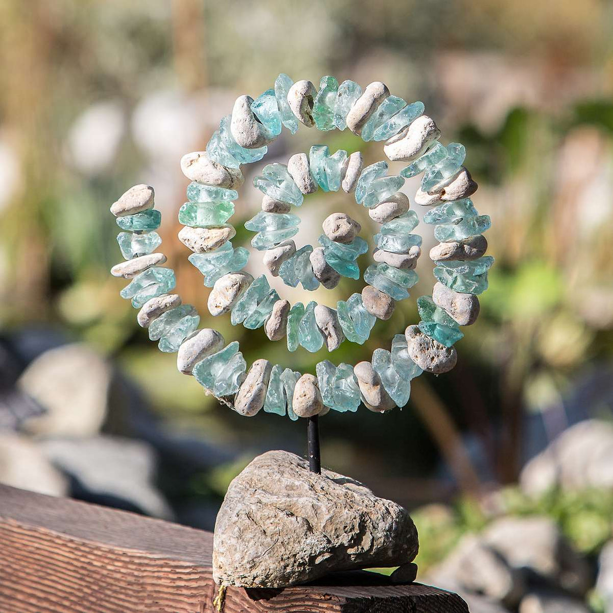 Glass & Stone Spiral on Rock Set of 2 By Garden Age Supply | Minerals and Stones | Modishstore - 1