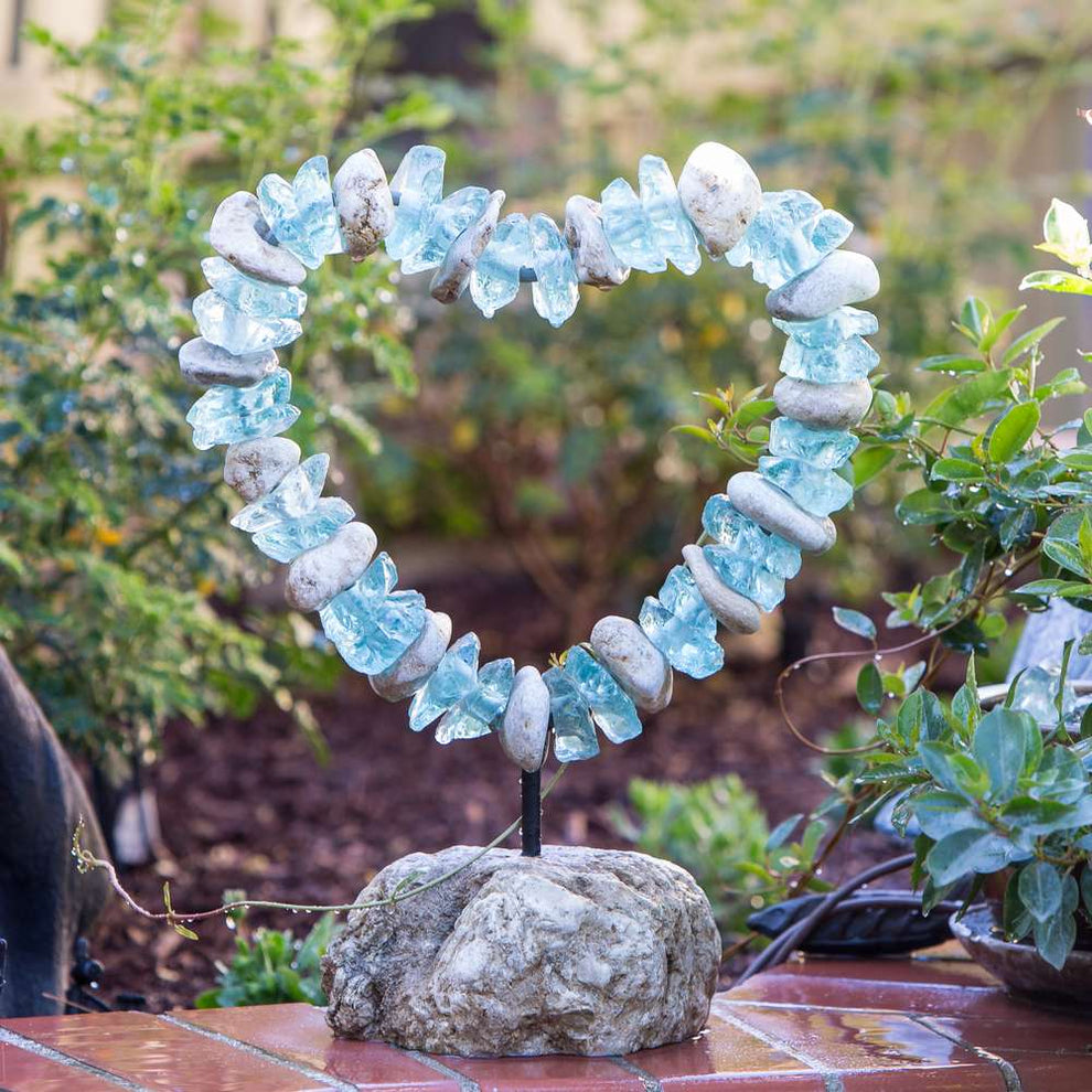 Glass & Stone Heart on the Rock 10" Dia x 16"H - Table Top min 2. Set of 2 By Garden Age Supply | Accent Tables | Modishstore - 2