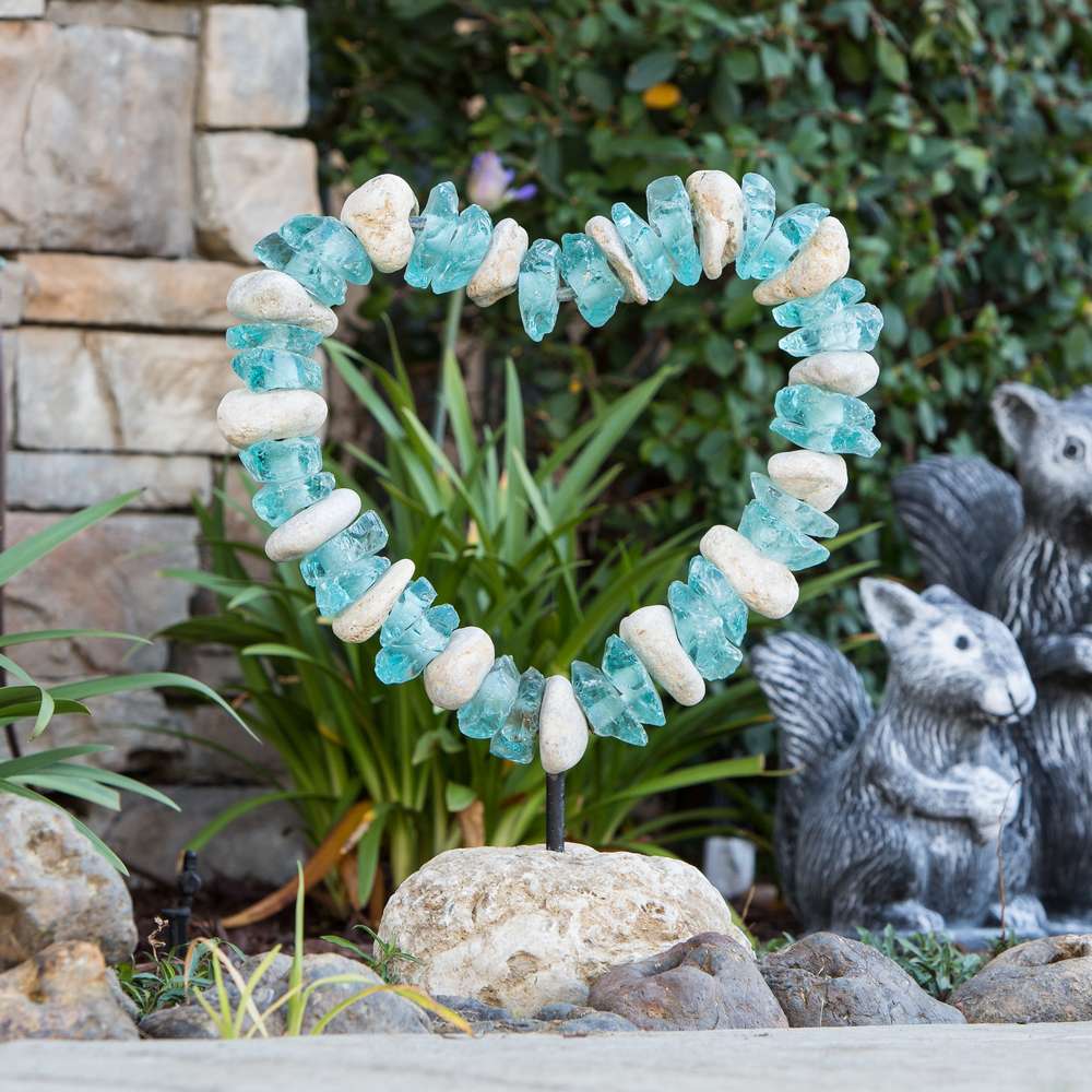 Glass & Stone Heart on the Rock 10" Dia x 16"H - Table Top min 2. Set of 2 By Garden Age Supply | Accent Tables | Modishstore - 1