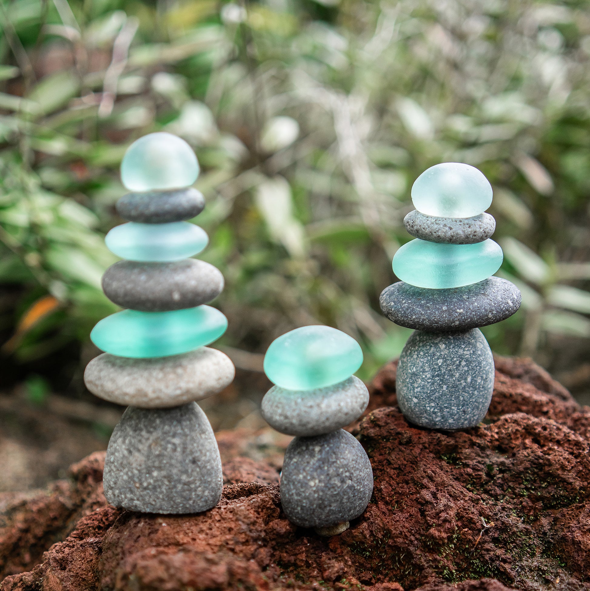 Mini Cairns Grey Stone & Glass - Set of 3 Set of 6 By Garden Age Supply | Minerals and Stones | Modishstore - 1