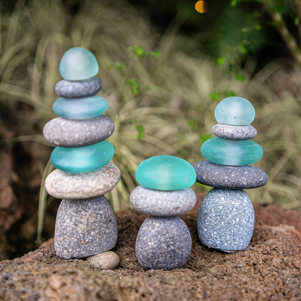 Mini Cairns Grey Stone & Glass - Set of 3 Set of 6 By Garden Age Supply | Minerals and Stones | Modishstore - 2