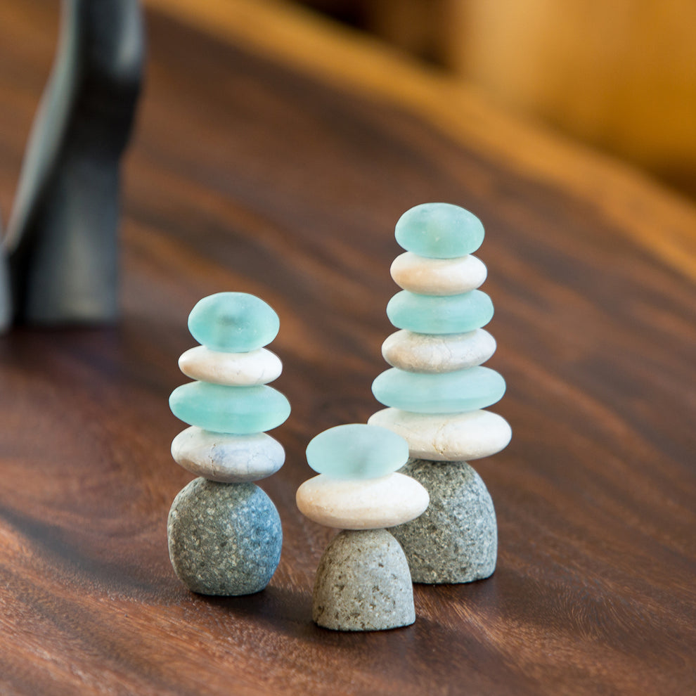 Mini Cairns White Stone & Glass - set of 3 Set of 6 By Garden Age Supply | Minerals and Stones | Modishstore - 2
