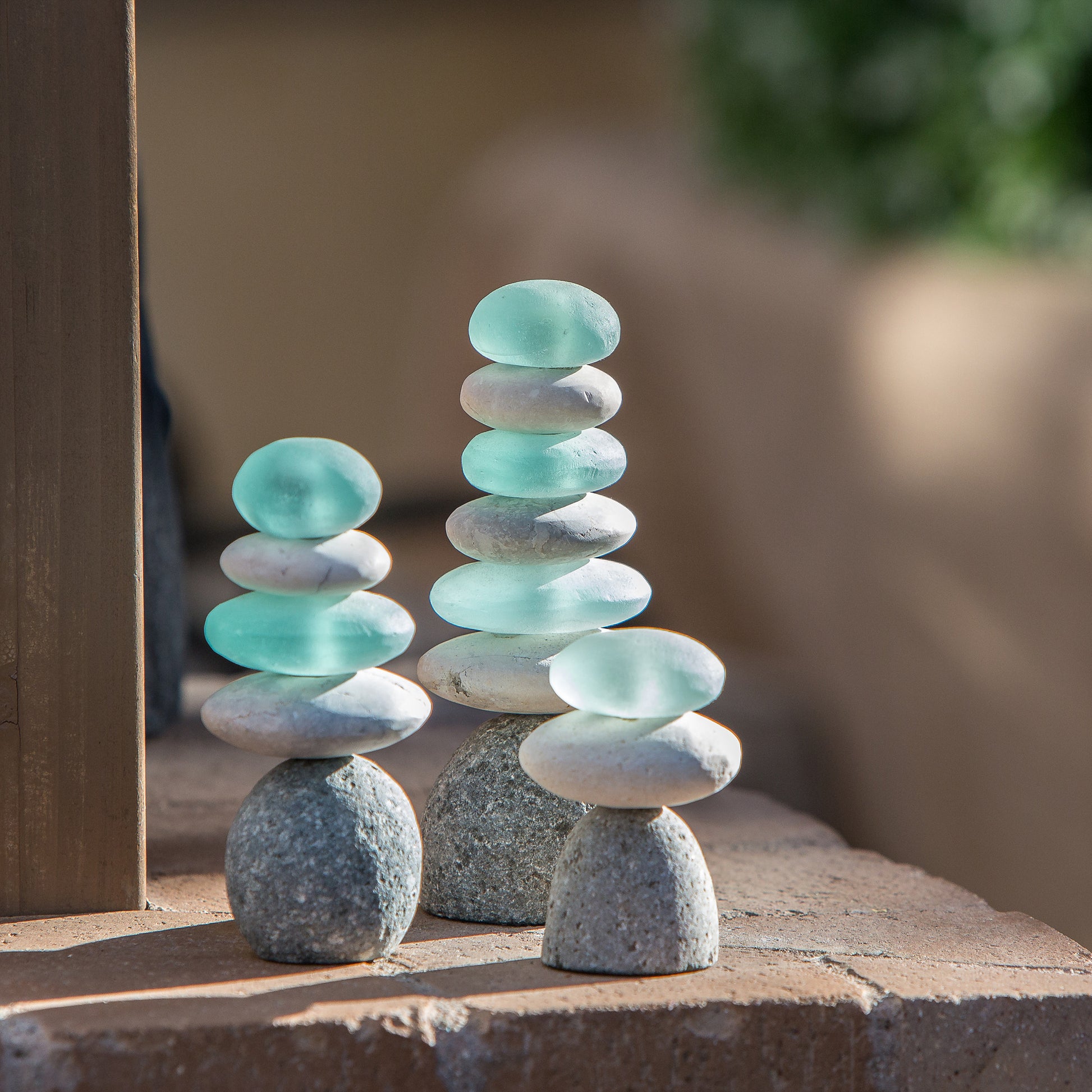 Mini Cairns White Stone & Glass - set of 3 Set of 6 By Garden Age Supply | Minerals and Stones | Modishstore - 1
