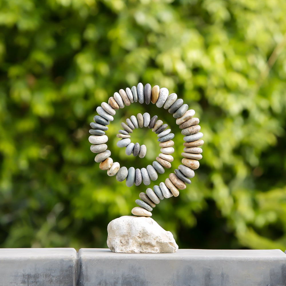 Beach Pebble Spiral on White Stone By Garden Age Supply