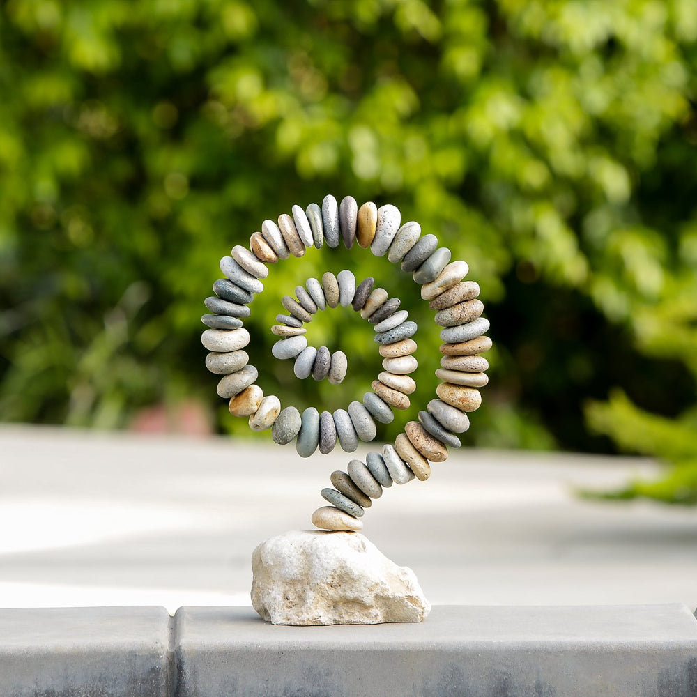 Beach Pebble Spiral on White Stone By Garden Age Supply