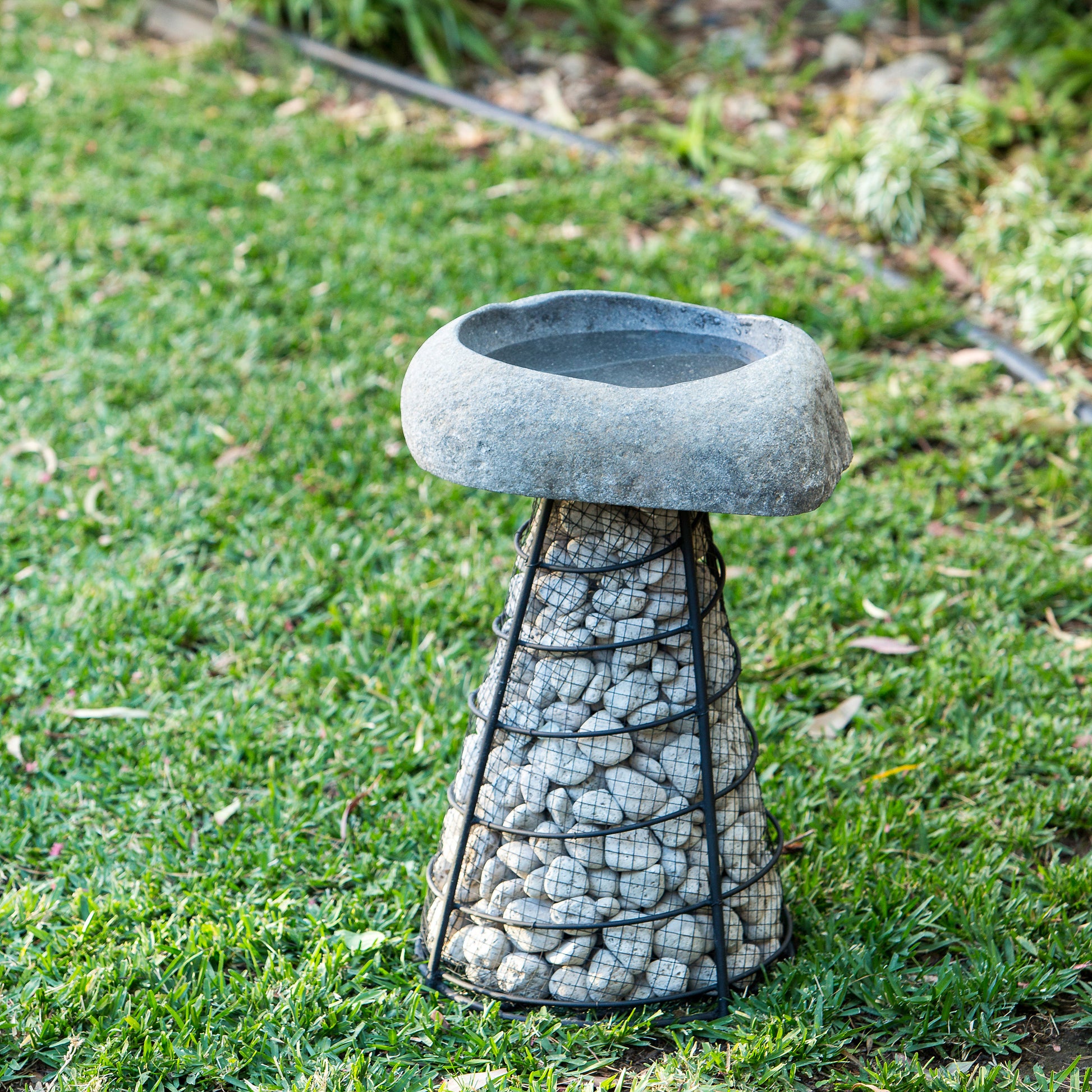River Stone Birdbath on Stone Tower By Garden Age Supply | Minerals and Stones | Modishstore - 1