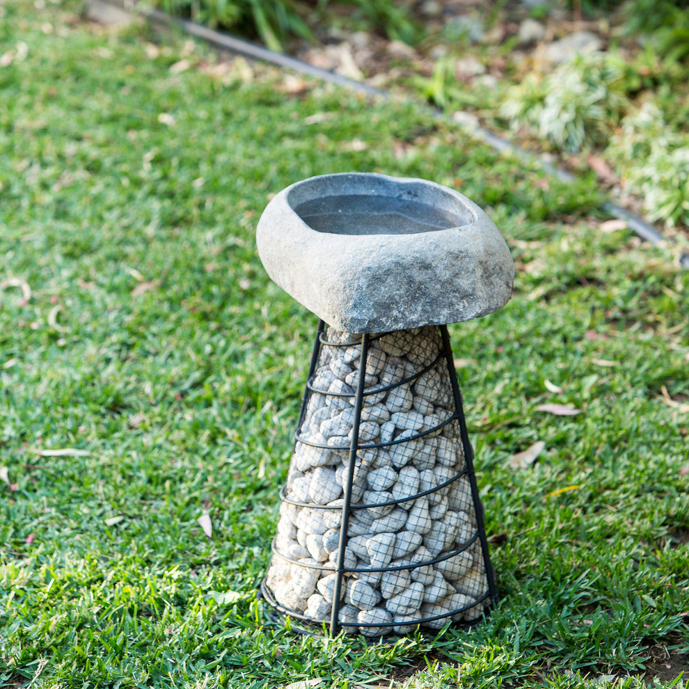 River Stone Birdbath on Stone Tower By Garden Age Supply | Minerals and Stones | Modishstore - 2