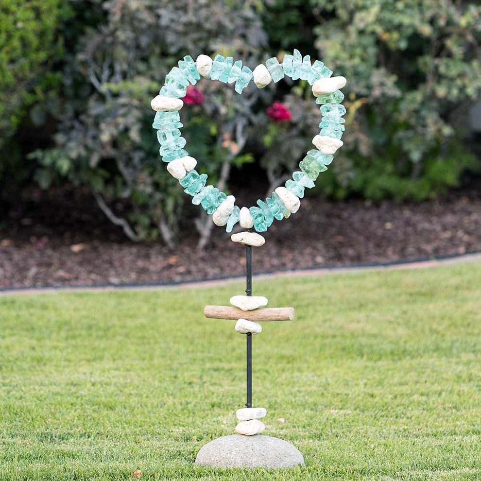 Glass Heart Garden Stand Set of 2 By Garden Age Supply | Sculptures | Modishstore - 2