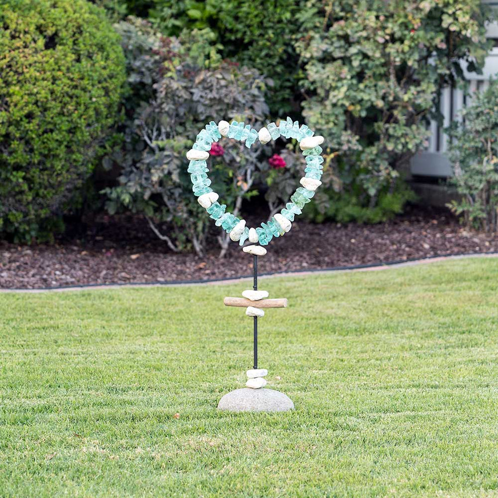 Glass Heart Garden Stand Set of 2 By Garden Age Supply | Sculptures | Modishstore - 3