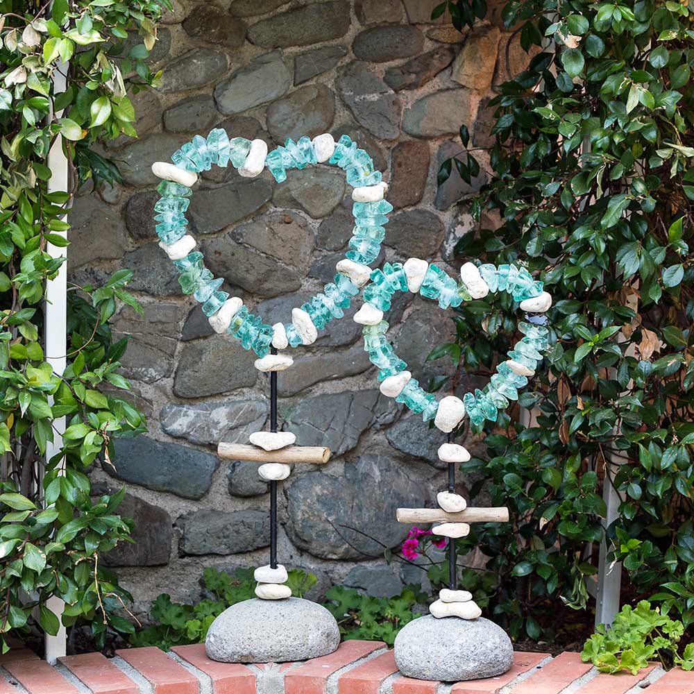 Glass Heart Garden Stand Set of 2 By Garden Age Supply