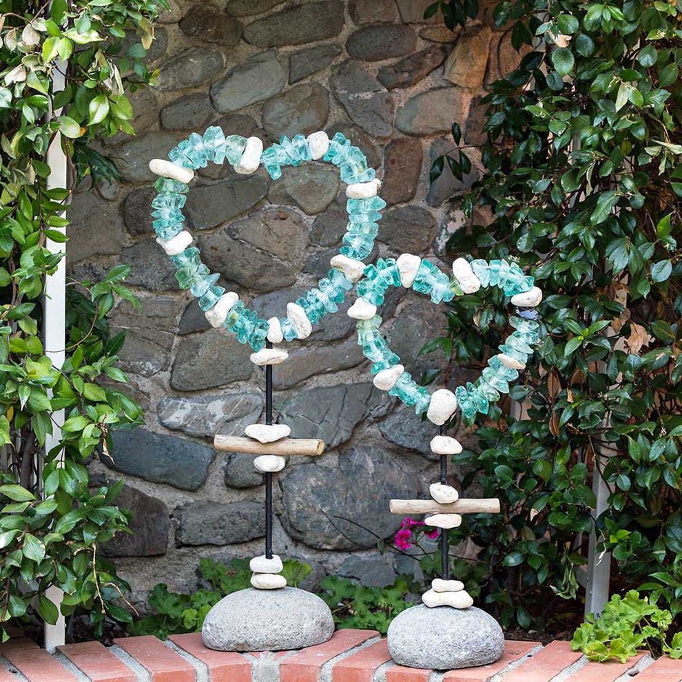 Glass Heart Garden Stand Set of 2 By Garden Age Supply | Sculptures | Modishstore - 4