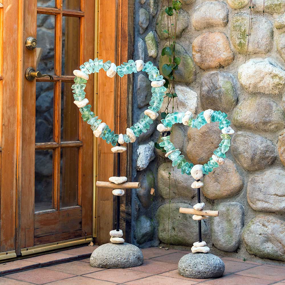 Glass Heart Garden Stand Set of 2 By Garden Age Supply