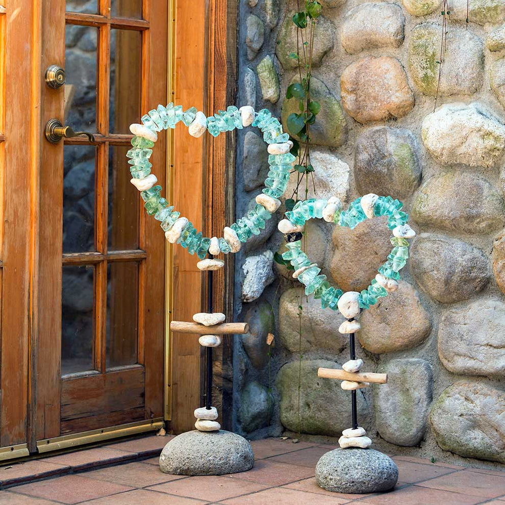 Glass Heart Garden Stand Set of 2 By Garden Age Supply | Sculptures | Modishstore - 5