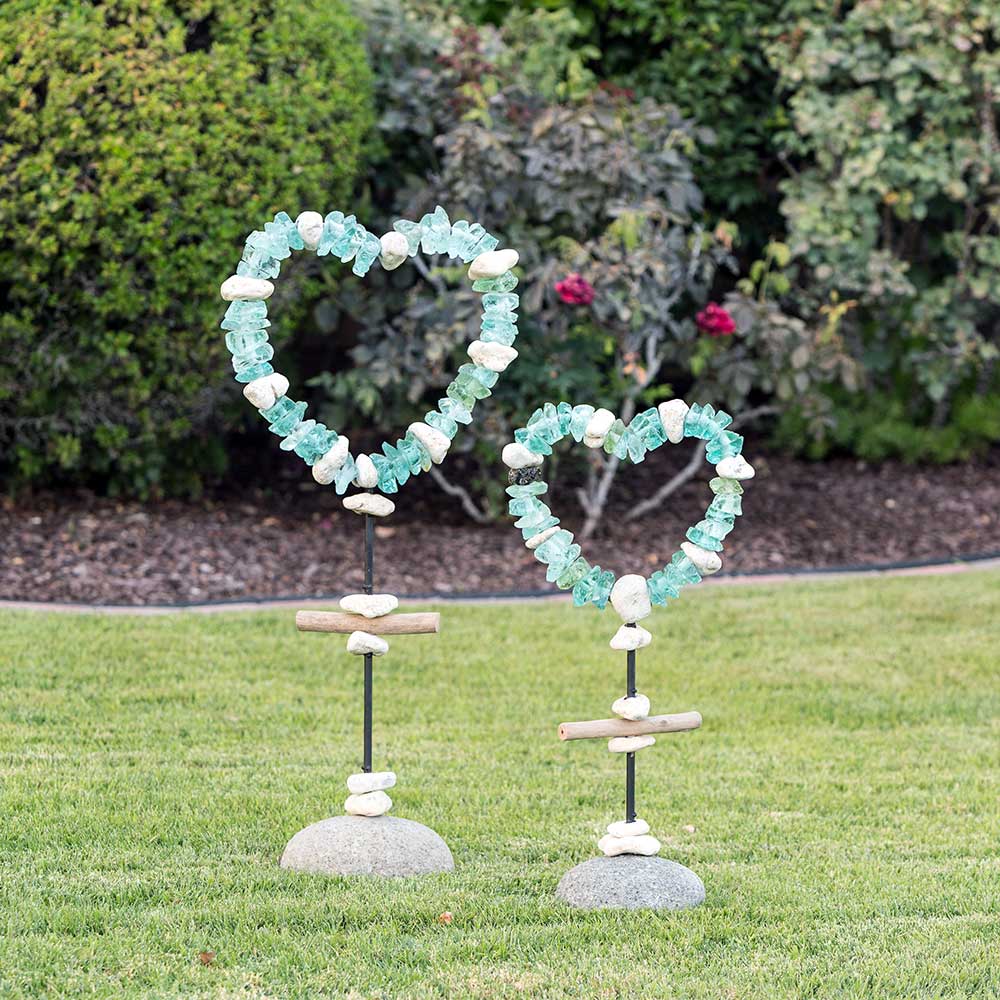 Glass Heart Garden Stand Set of 2 By Garden Age Supply | Sculptures | Modishstore - 1