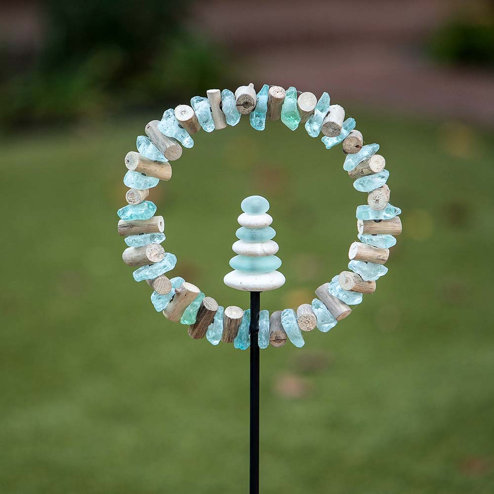 Glass Cairn in Ring Garden Stake Set of 4 By Garden Age Supply | Sculptures | Modishstore - 1