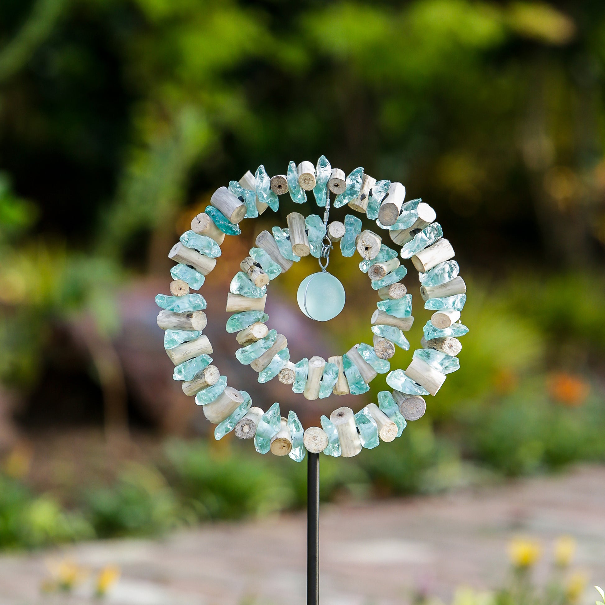 Glass Double Ring Garden Stake Set of 4 By Garden Age Supply | Sculptures | Modishstore - 1