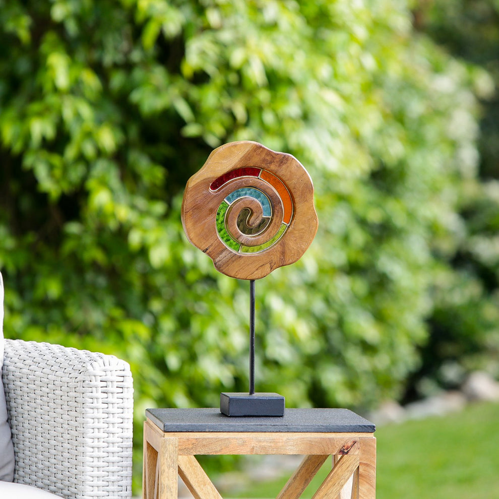 Teak Slab Stained Glass Spiral Set of 2 By Garden Age Supply | Sculptures | Modishstore - 3