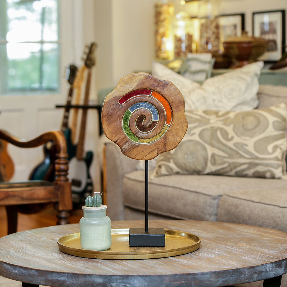 Teak Slab Stained Glass Spiral Set of 2 By Garden Age Supply | Sculptures | Modishstore - 2