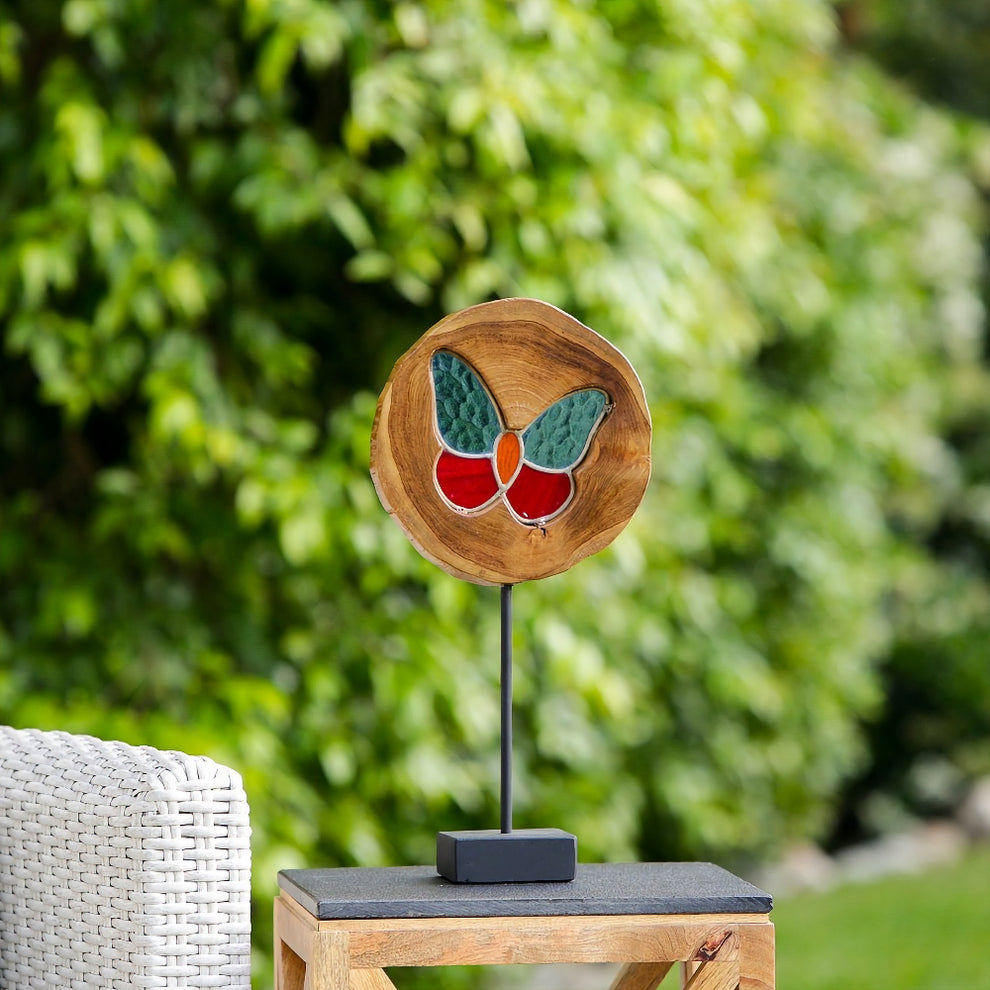 Teak Stained Glass Butterfly Set of 4 By Garden Age Supply | Sculptures | Modishstore - 3