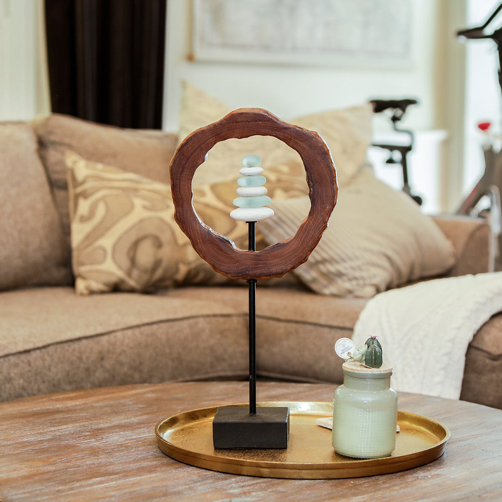 Teak Slab Ring Glass Cairn Set of 4 By Garden Age Supply