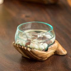 Blown Glass Bowl on Double Hand Set of 4 By Garden Age Supply