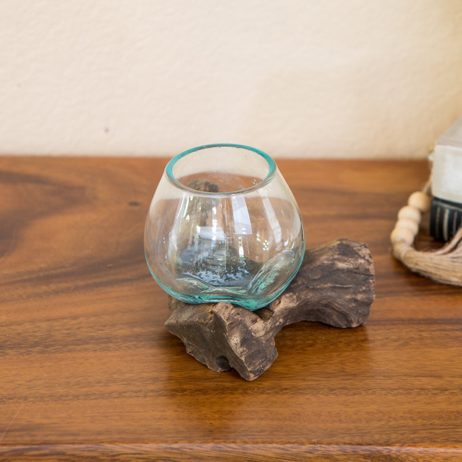 Blown Glass Vase on Chinaberry Wood 6"H Set of 4 By Garden Age Supply | Vases | Modishstore - 1