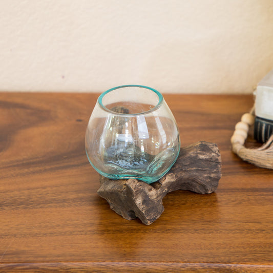 Blown Glass Vase on Chinaberry Wood 6"H Set of 4 By Garden Age Supply | Vases | Modishstore - 1