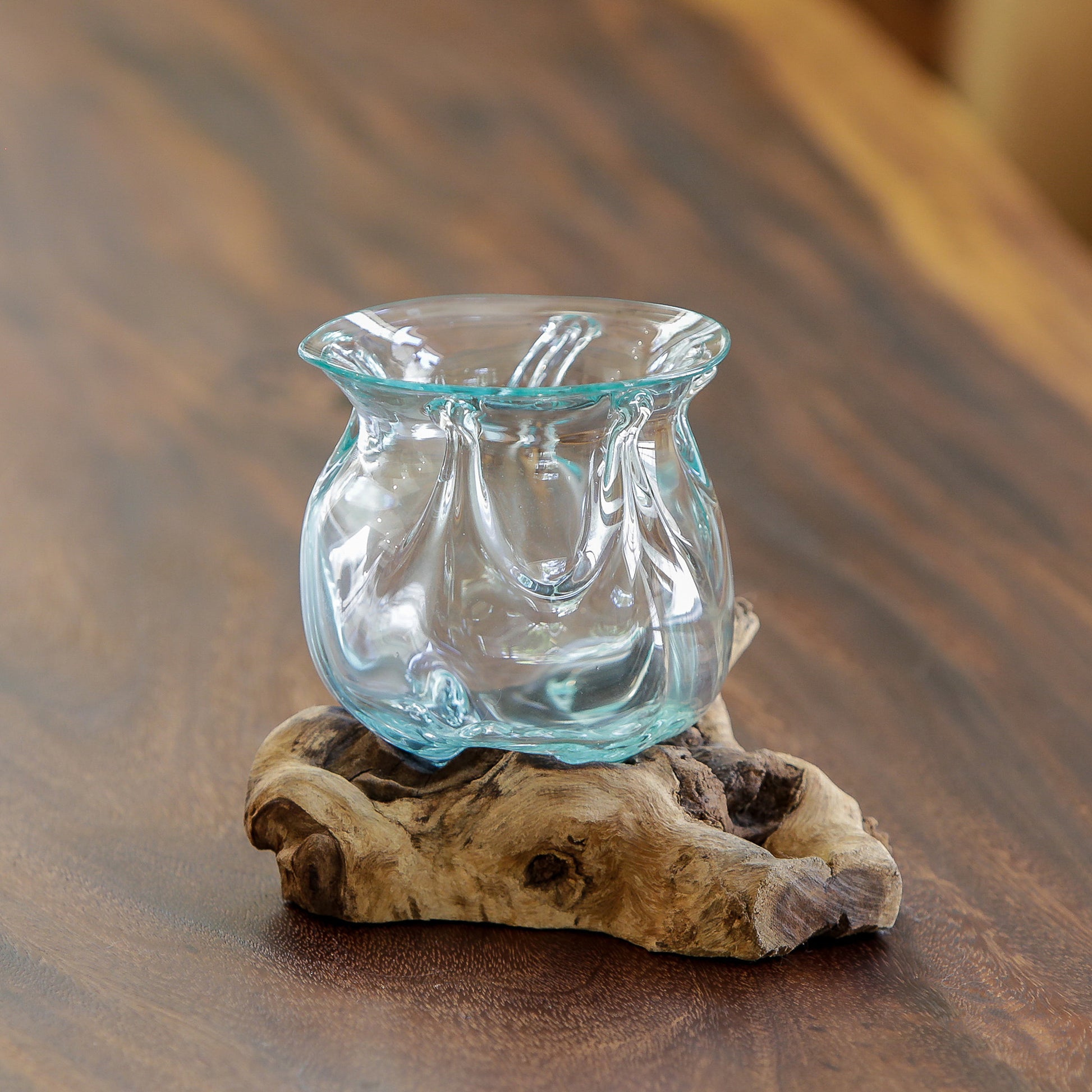 Blown Glass Lotus Vase on Chinaberry Wood Set of 4 By Garden Age Supply | Vases | Modishstore - 1