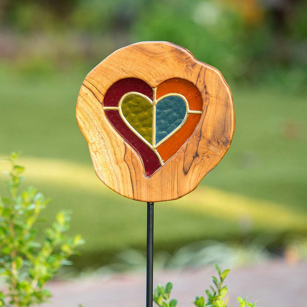 Teak Slab Stained Glass Bird Garden Stake Set of 4 By Garden Age Supply | Sculptures | Modishstore - 2