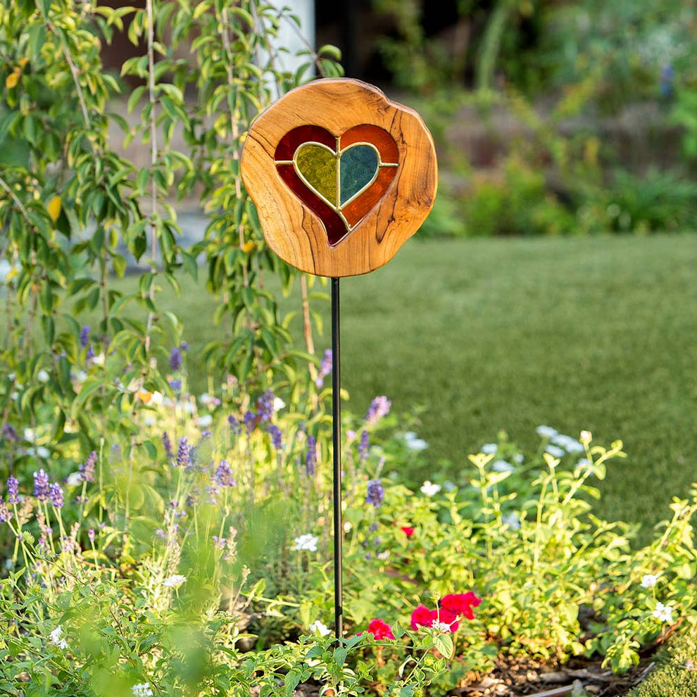 Teak Slab Stained Glass Bird Garden Stake Set of 4 By Garden Age Supply | Sculptures | Modishstore - 3