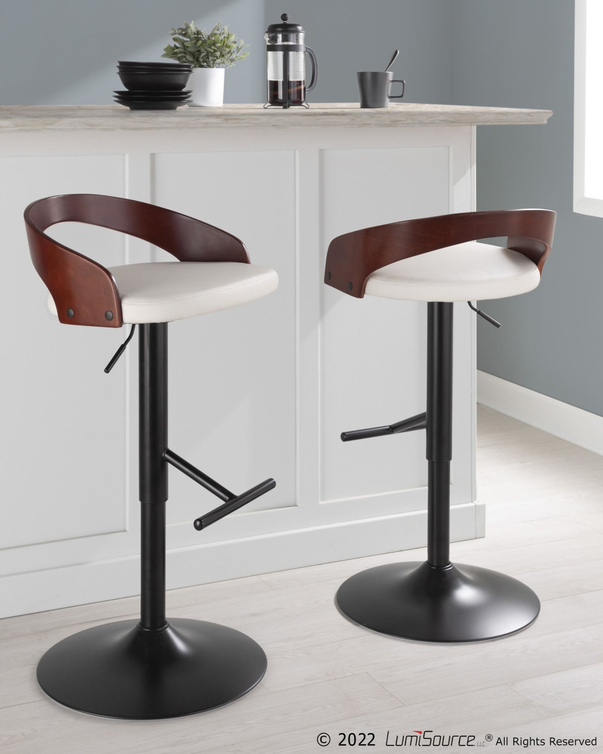Grotto Adjustable Barstool - Set of 2 By LumiSource - BS-GROTTOPU-STRT2 BKCHW2 | Bar Stools | Modishstore - 2