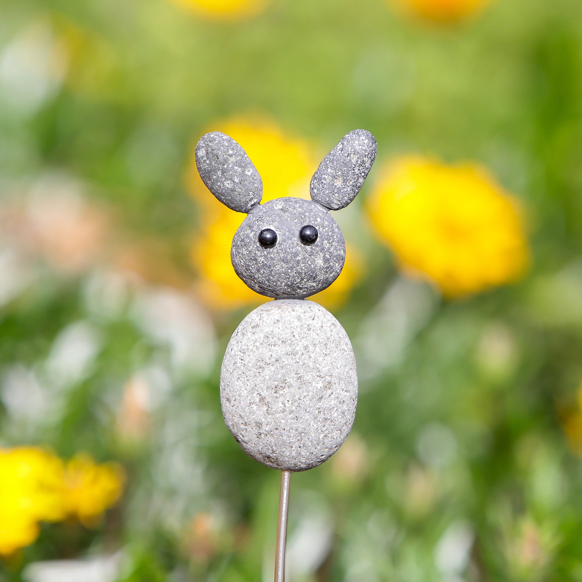 Beach Pebble Rabbit Pot Stake 16"H Set of 6 By Garden Age Supply | Sculptures | Modishstore - 1