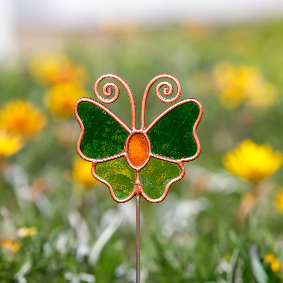 Stained Glass Pot Stakes - Butterfly 16"H Set of 3 Set of 2 By Garden Age Supply | Sculptures | Modishstore - 4