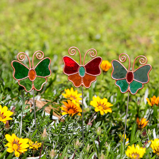 Stained Glass Pot Stakes - Butterfly 16"H Set of 3 Set of 2 By Garden Age Supply | Sculptures | Modishstore - 1