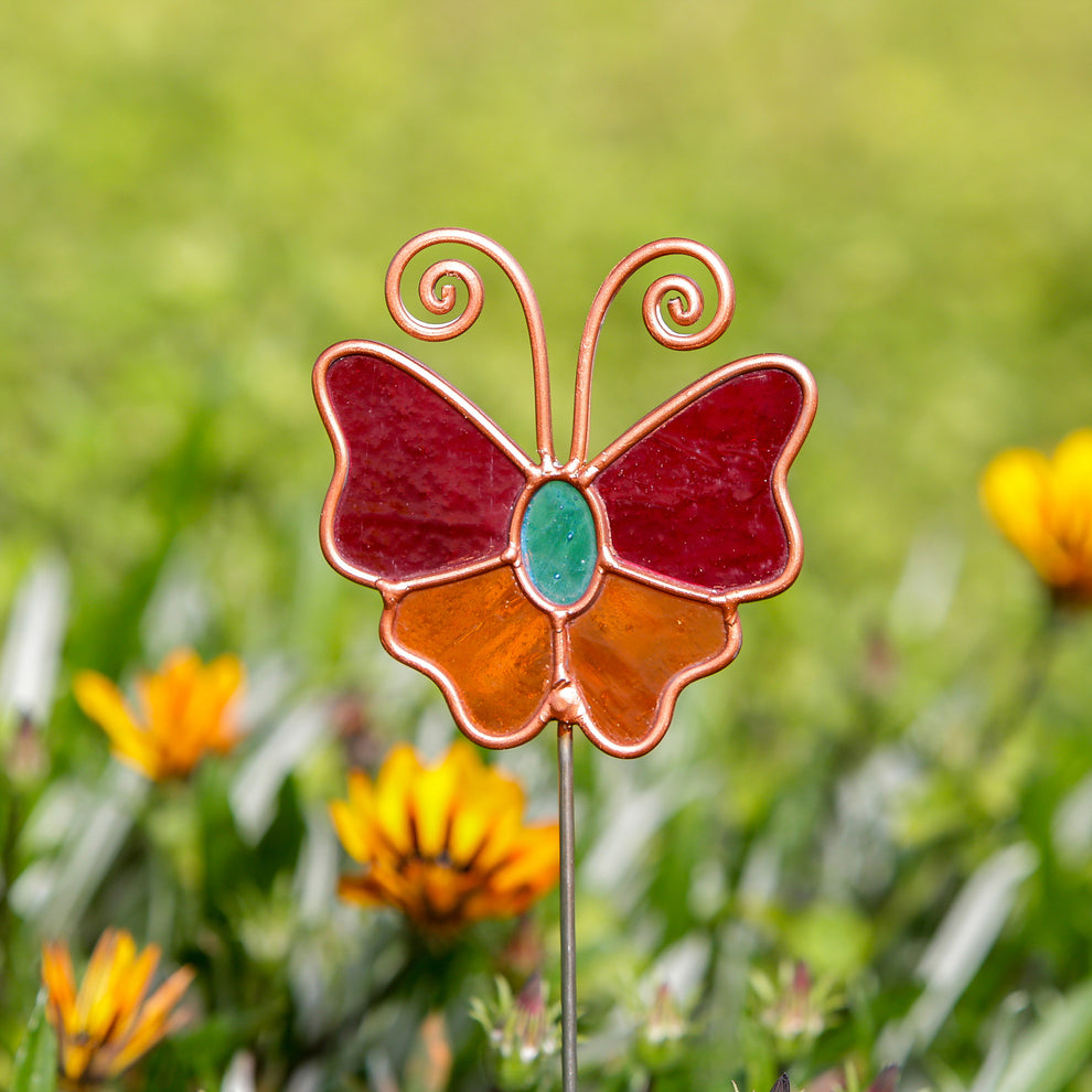 Stained Glass Pot Stakes - Butterfly 16"H Set of 3 Set of 2 By Garden Age Supply | Sculptures | Modishstore - 2