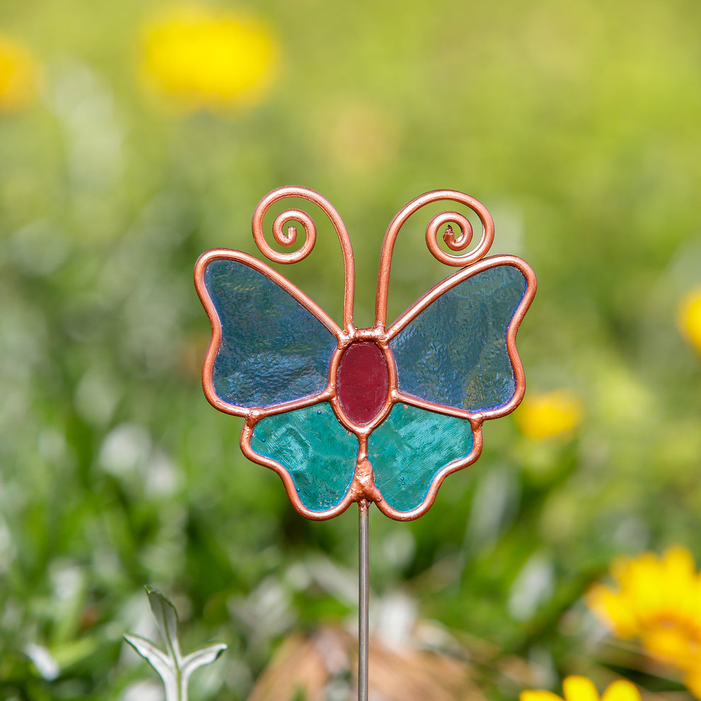 Stained Glass Pot Stakes - Butterfly 16"H Set of 3 Set of 2 By Garden Age Supply | Sculptures | Modishstore - 3