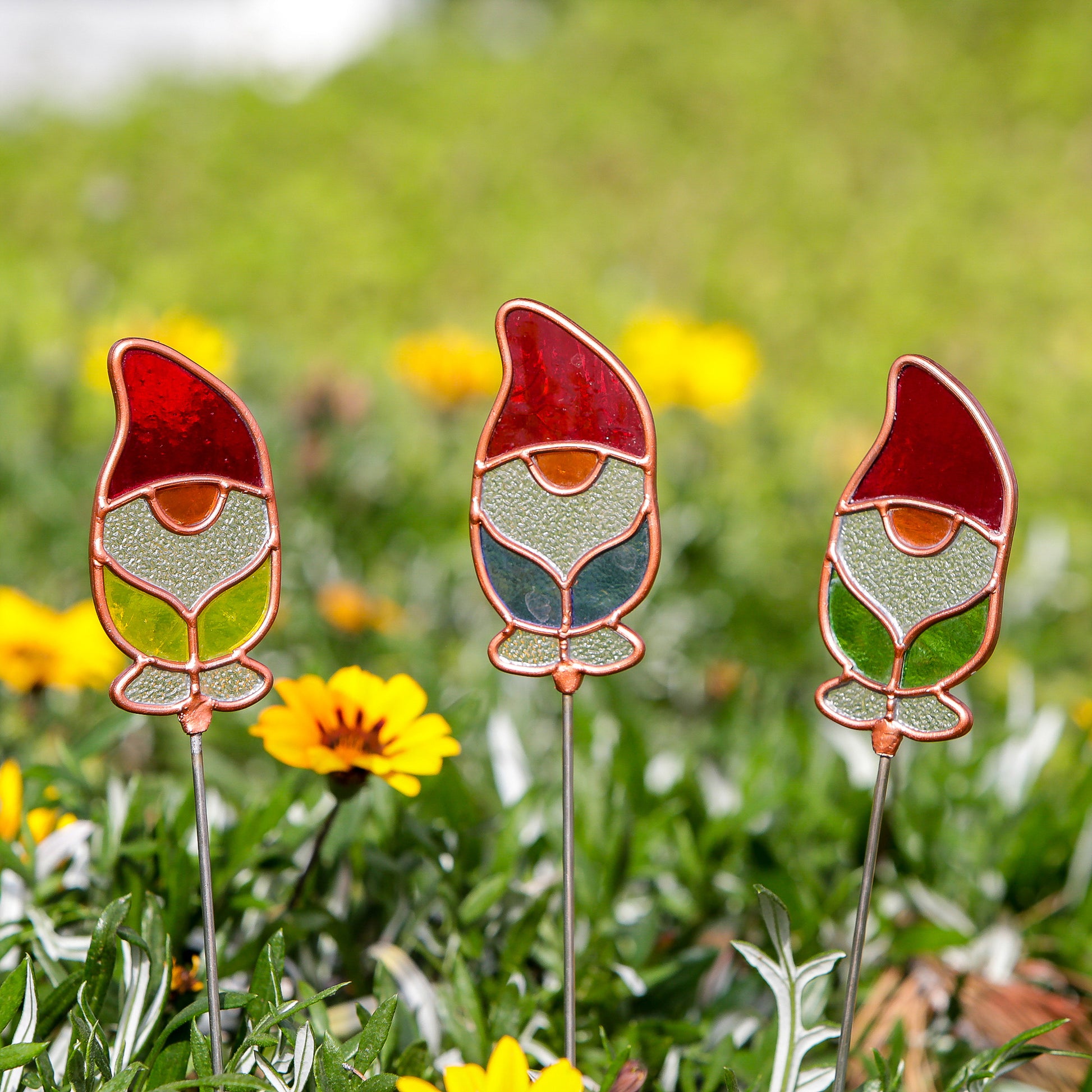 Stained Glass Pot Stakes - Gnom 16"H Set of 3 Set of 2 By Garden Age Supply | Sculptures | Modishstore - 1