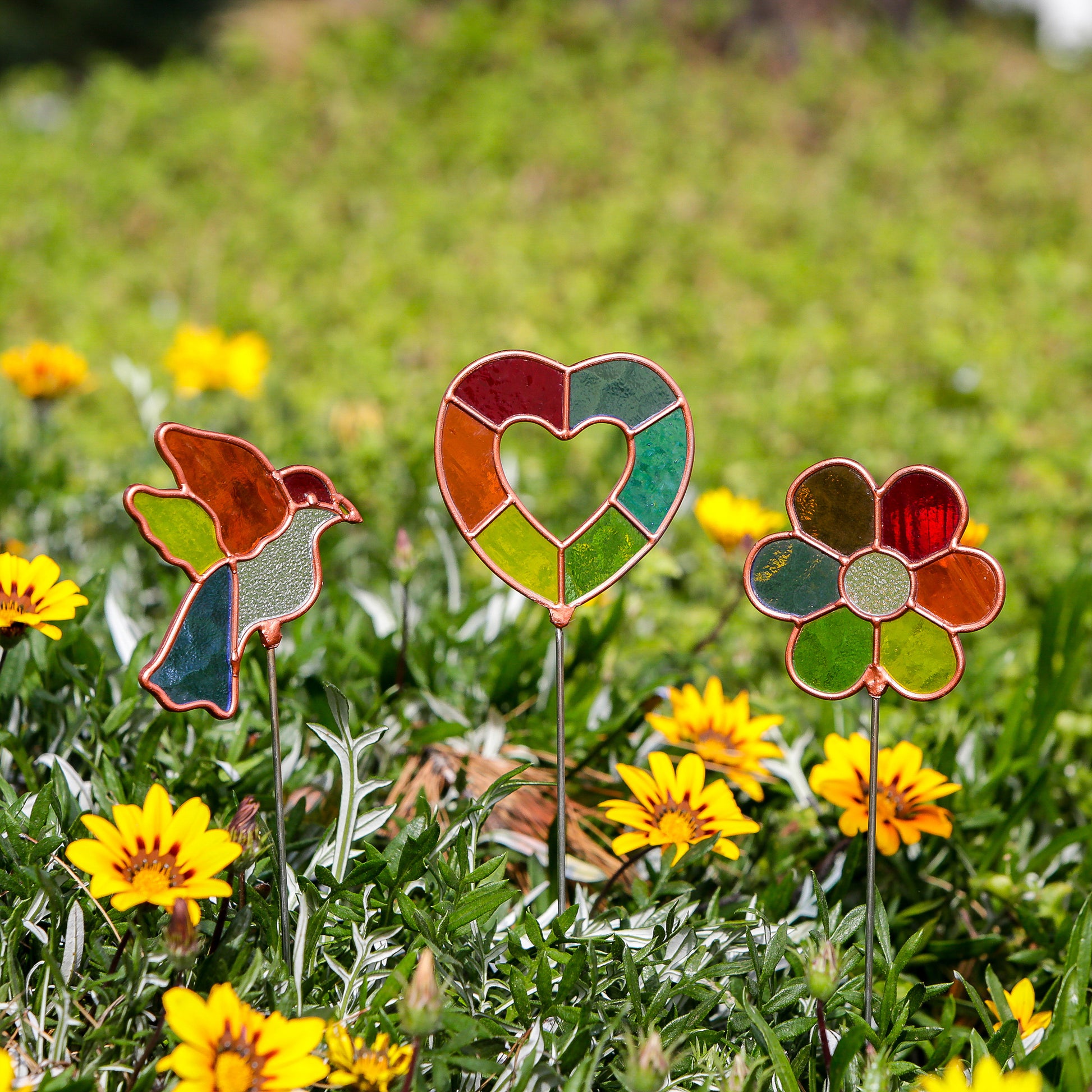 Stained Glass Pot Stakes - Garden 16"H Set of 3 Set of 2 By Garden Age Supply | Sculptures | Modishstore - 1