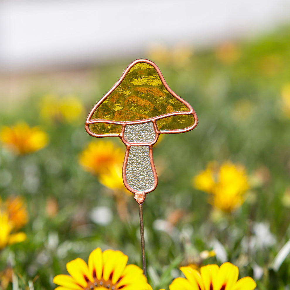 Stained Glass Pot Stakes - Mushroom 16"H Set of 3 Set of 2 By Garden Age Supply | Sculptures | Modishstore - 2