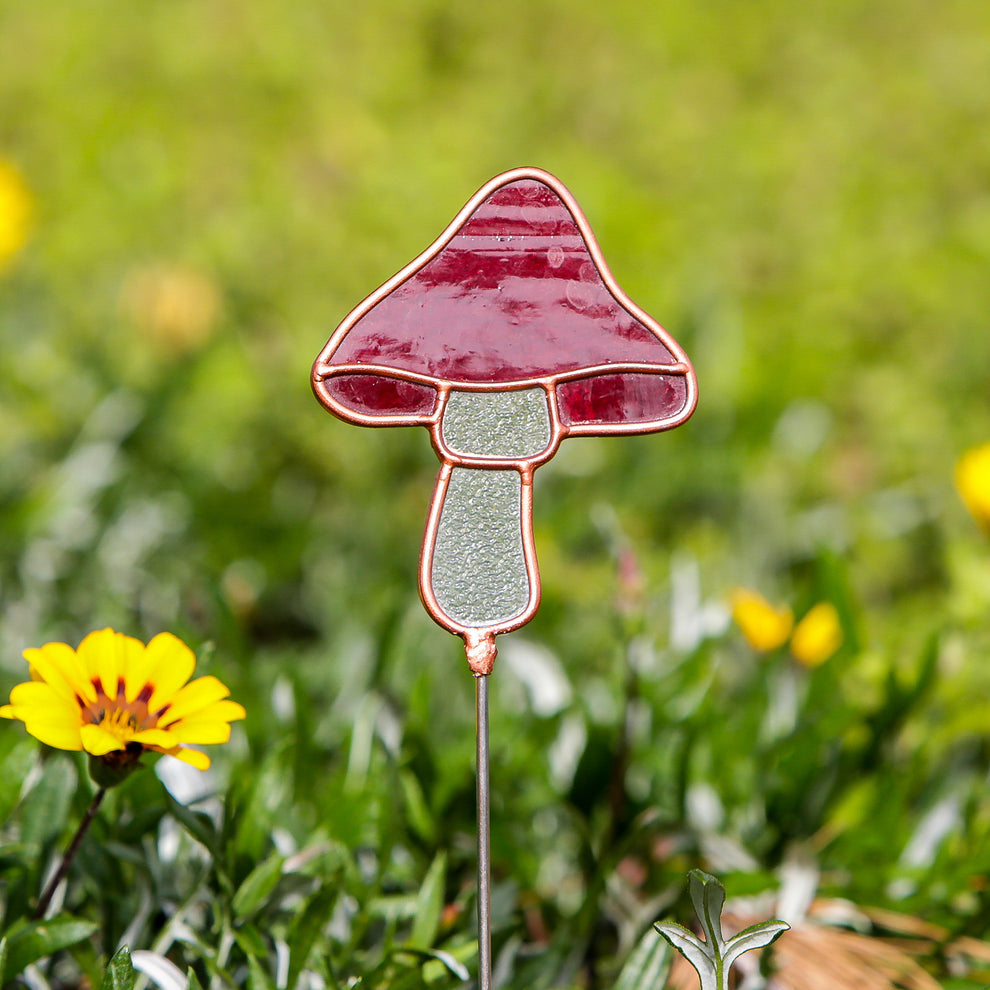 Stained Glass Pot Stakes - Mushroom 16"H Set of 3 Set of 2 By Garden Age Supply | Sculptures | Modishstore - 3