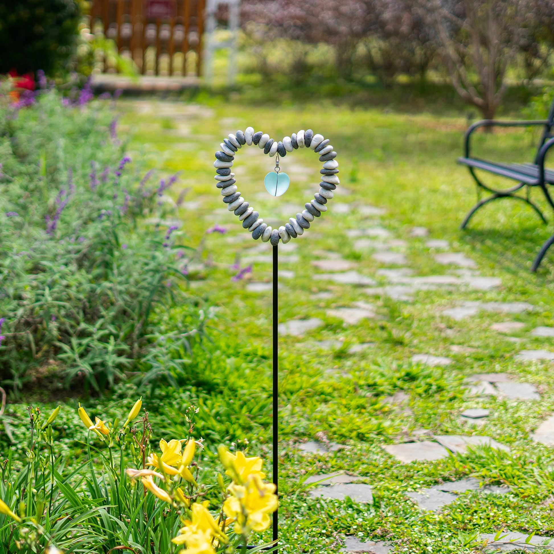 B&W Stone Heart Garden Stake Set of 4 By Garden Age Supply | Minerals and Stones | Modishstore - 1