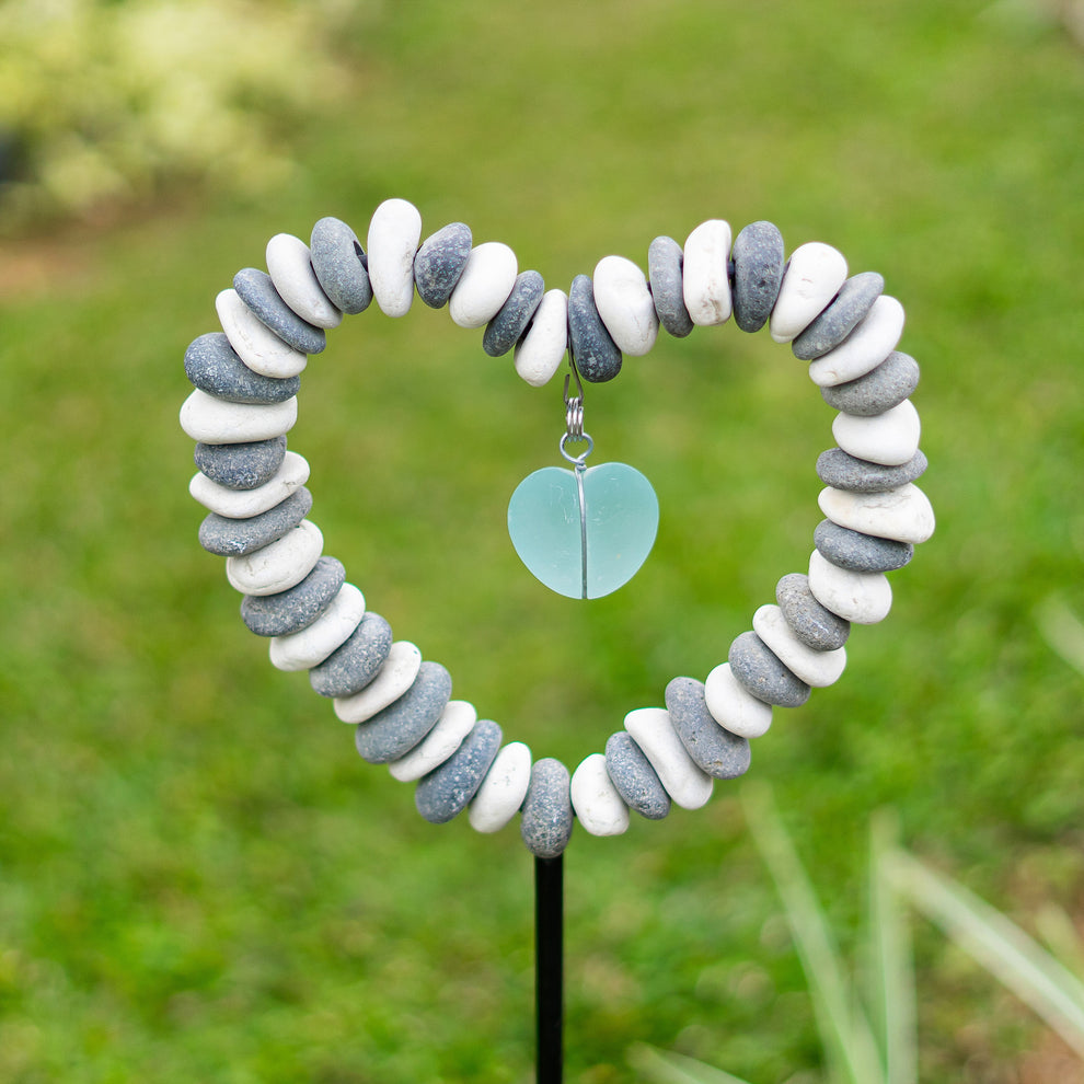 B&W Stone Heart Garden Stake Set of 4 By Garden Age Supply | Minerals and Stones | Modishstore - 2