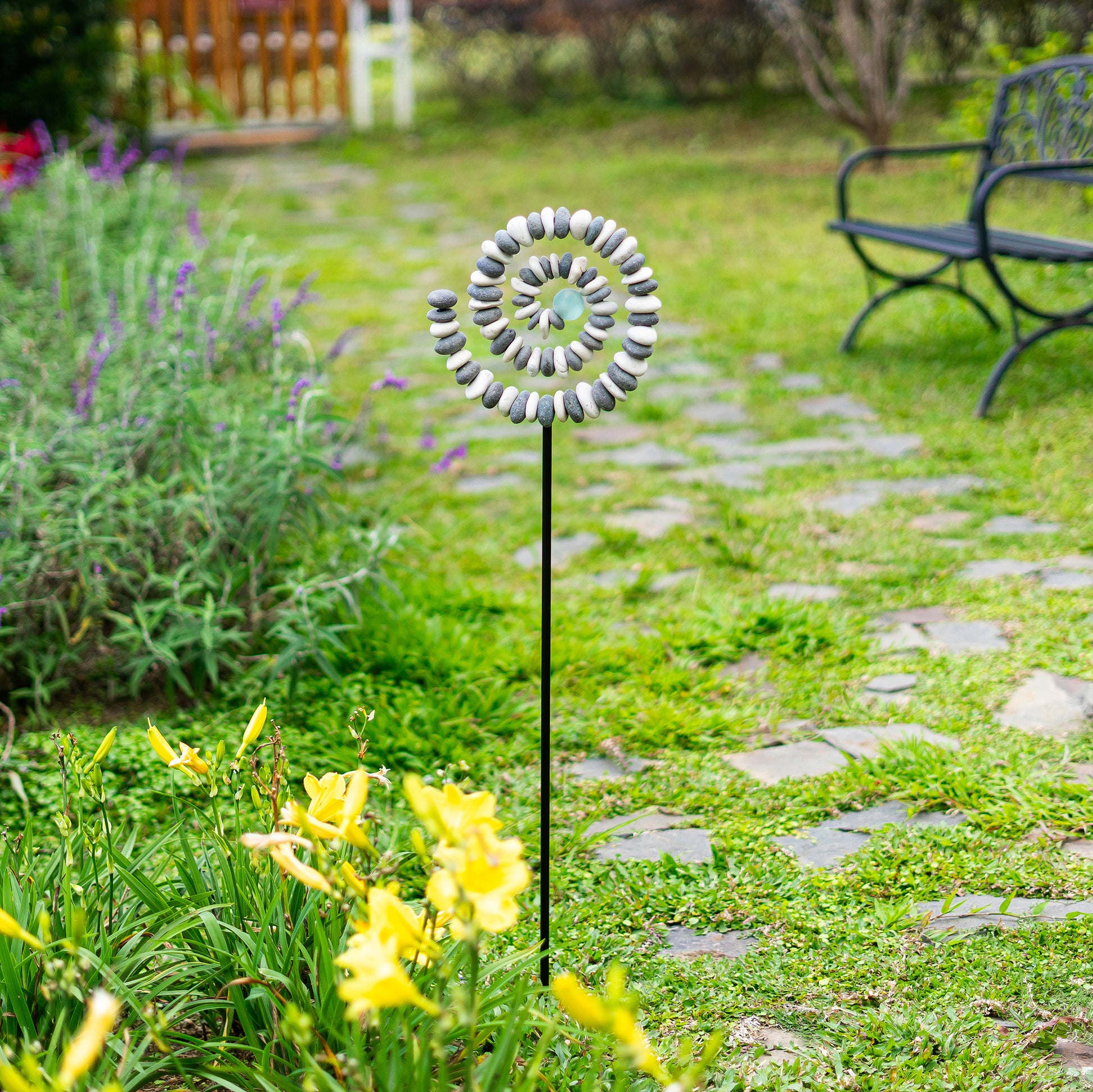 B&W Stone Spiral Garden Stake Set of 4 By Garden Age Supply | Minerals and Stones | Modishstore - 1
