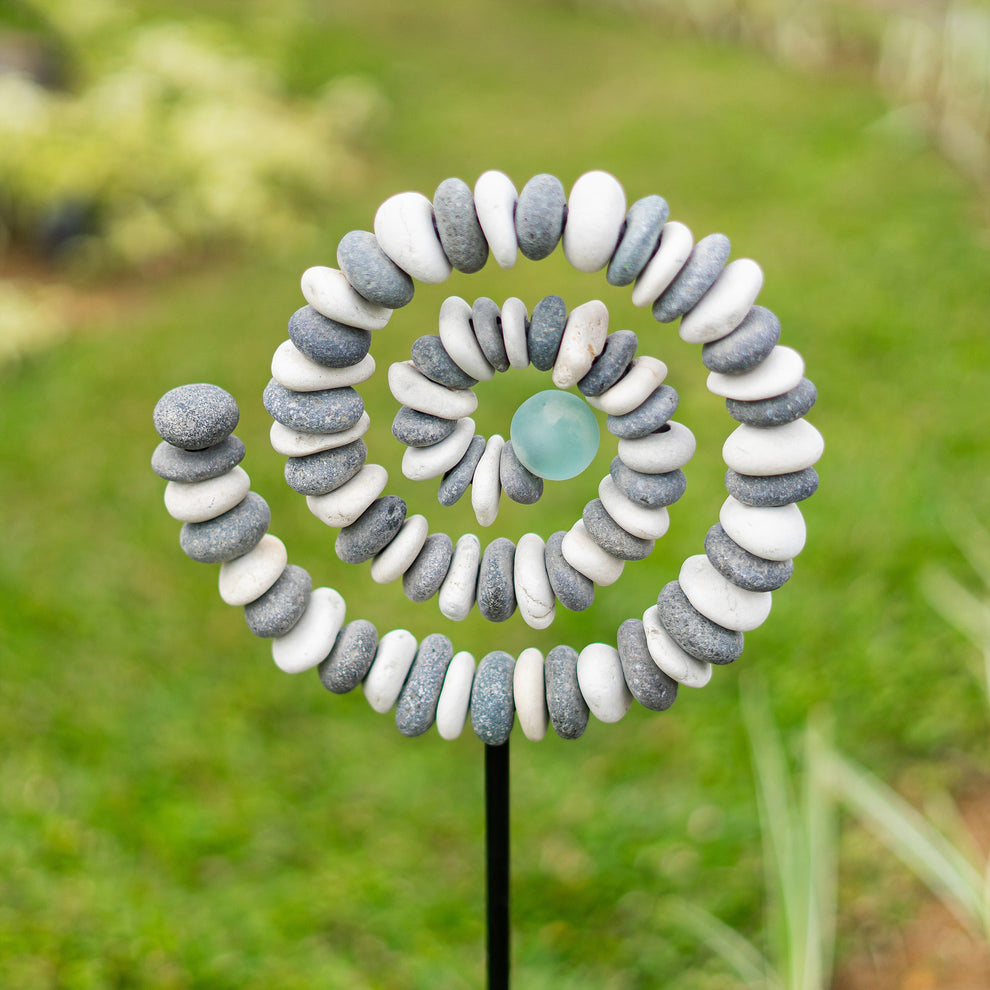 B&W Stone Spiral Garden Stake Set of 4 By Garden Age Supply | Minerals and Stones | Modishstore - 2