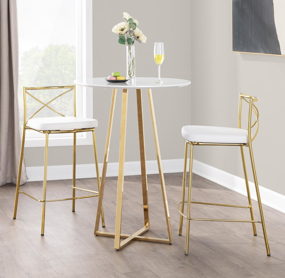 Modern Charlotte Counter Stool - Set of 2 Gold Metal, White PU By LumiSource | Counter Stools | Modishstore